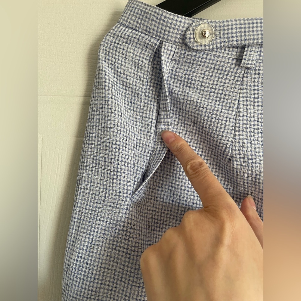 Gingham Tapered Trousers Blue White Sz 14 - Picture 4 of 14